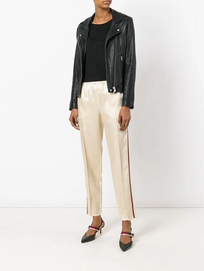 Shop Gucci Web-trimmed Trousers In Neutrals