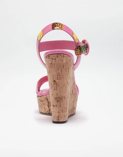 Shop Dolce & Gabbana Sandals With A Cork Wedge And Print In Pineapple Print