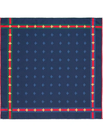Shop Gucci Bee Pattern Silk Pocket Square In Blue