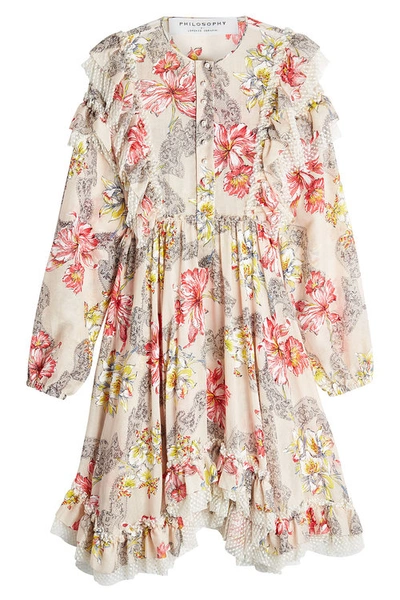 Philosophy Di Lorenzo Serafini Printed Cotton Dress With Ruffles And Lace In Multicolored