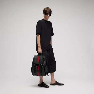 Gucci Web Trademark Medium Backpack In Black