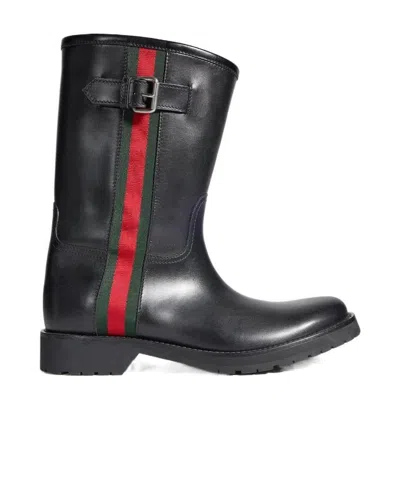 Gucci Web Stripe Boot In Black