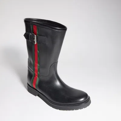 Gucci Web Stripe Boot In Black