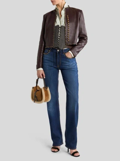 Etro Wool Corset Belt With Micro Houndstooth Pattern In Gray