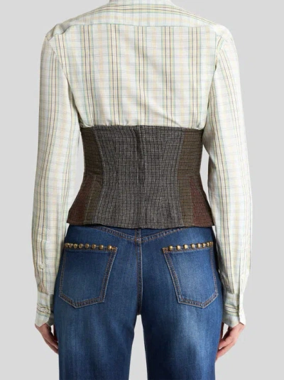 Etro Wool Corset Belt With Micro Houndstooth Pattern In Gray