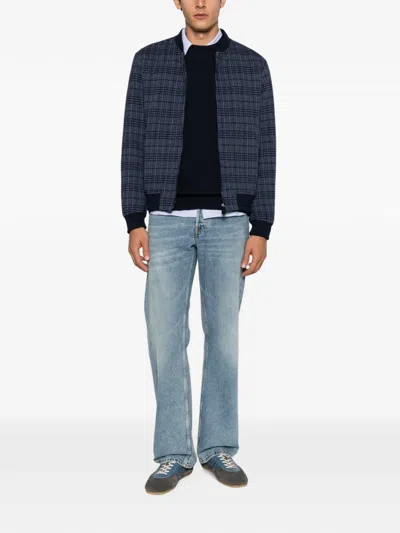 Etro Check-pattern Bomber Jacket In Blue