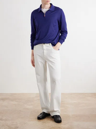 Kiton Wool Half-zip Sweater In Blue