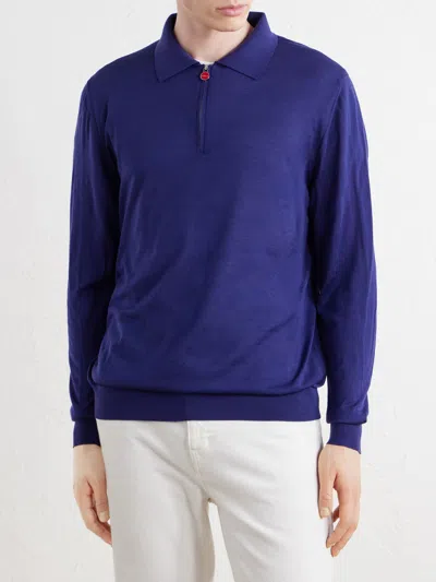 Kiton Wool Half-zip Sweater In Blue