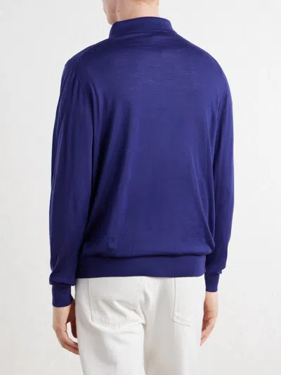 Kiton Wool Half-zip Sweater In Blue
