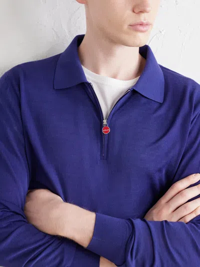Kiton Wool Half-zip Sweater In Blue