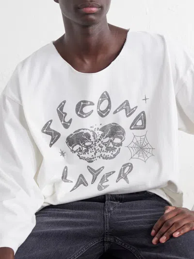 Second / Layer Distressed Printed Cotton-jersey T-shirt In White