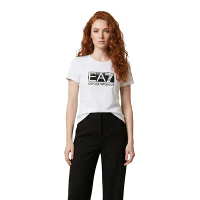 Ea7 Sequin-embellished Logo-print T-shirt In White
