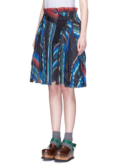 Shop Sacai Mexican Stripe Print Plissé Pleat Wrap Skirt