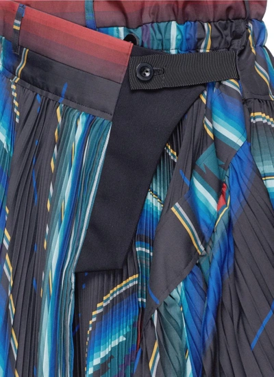 Shop Sacai Mexican Stripe Print Plissé Pleat Wrap Skirt