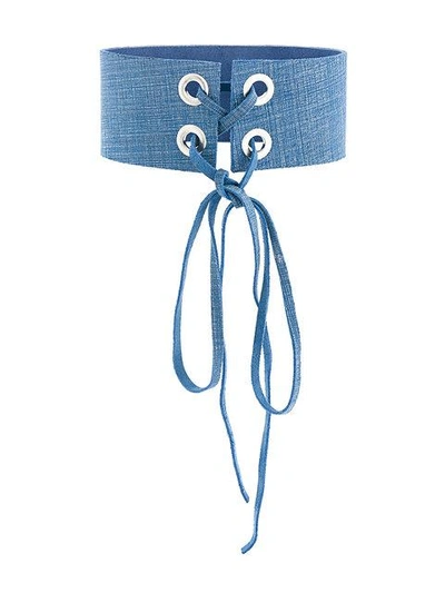 Shop Manokhi Mira Denim Choker In Blue