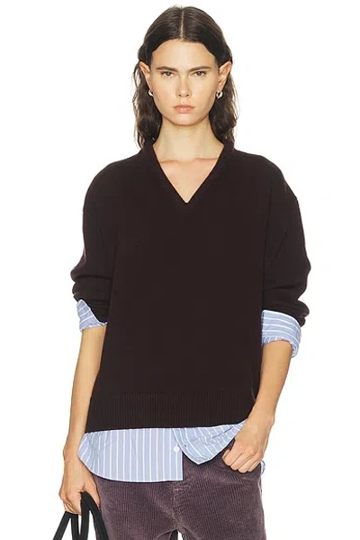 Acne Studios V Neck Pullover Wool Sweater Dark Brown In Brown