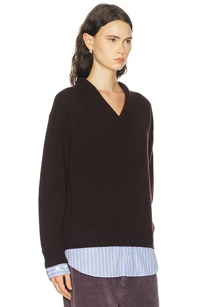 Acne Studios V Neck Pullover Wool Sweater Dark Brown In Brown