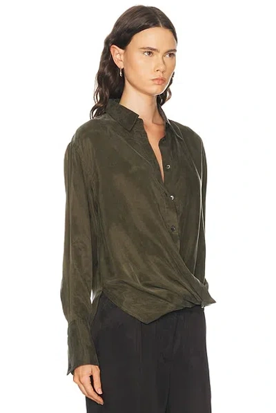 Helmut Lang Fluid Drape Button Front Shirt In Green