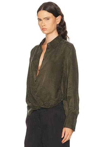 Helmut Lang Fluid Drape Button Front Shirt In Green