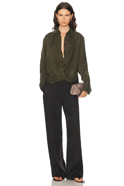 Helmut Lang Fluid Drape Button Front Shirt In Green