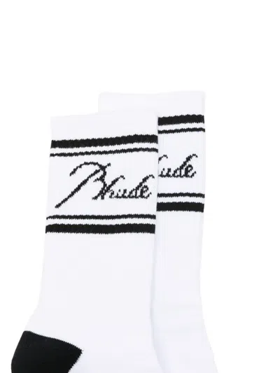 Rhude Script Logo-intarsia Socks In Pink