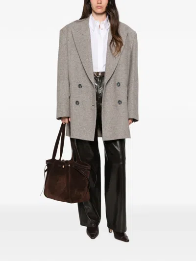 Erika Cavallini Double-breasted Herringbone-pattern Coat In Gray