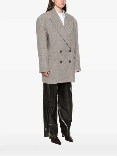 Erika Cavallini Double-breasted Herringbone-pattern Coat In Gray