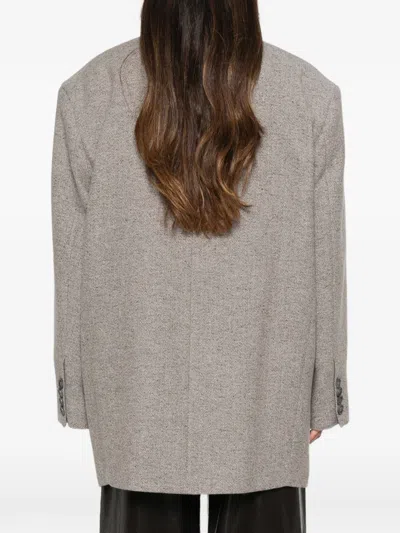 Erika Cavallini Double-breasted Herringbone-pattern Coat In Gray