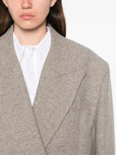 Erika Cavallini Double-breasted Herringbone-pattern Coat In Gray