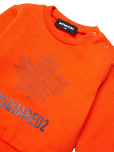 Dsquared2 Logo-print Maple-leaf Sweatshirt In Orange