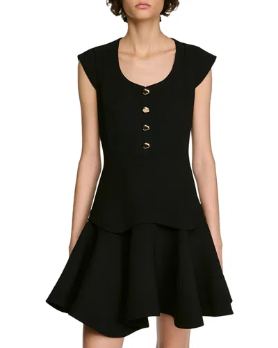 Sandro Paris Structured Buttoned Mini Dress In Black