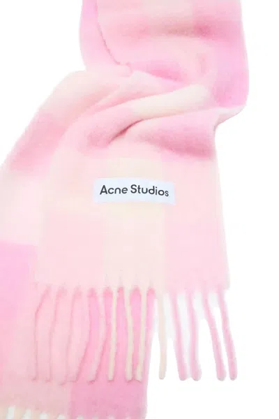 Acne Studios Vally Checked Wool-blend Scarf In Pink