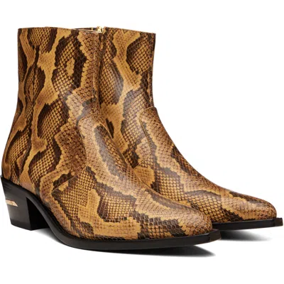 Amiri Beige Python Embossed Ryder Boots In Animal Print