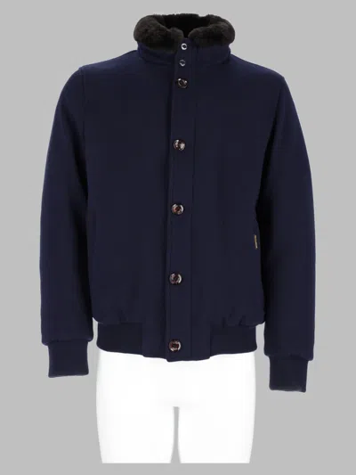 Moorer Navy Blue Mock Collar Jacket In Blue