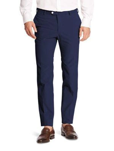 Shop Isaia Regular-fit Wool Pants In Dark Blue
