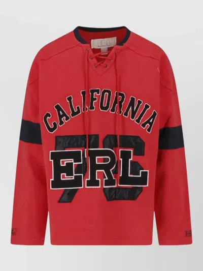 Erl Lace-up Graphic Sweatshirt In Red