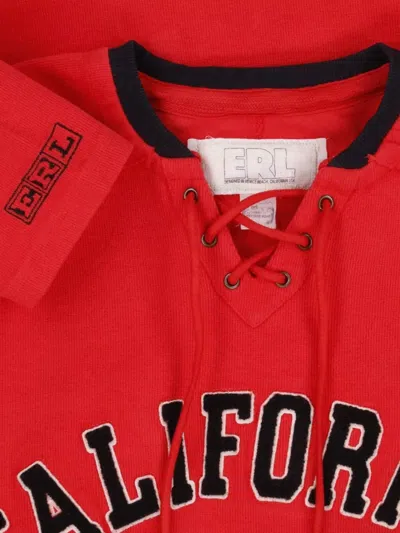 Erl Lace-up Graphic Sweatshirt In Red