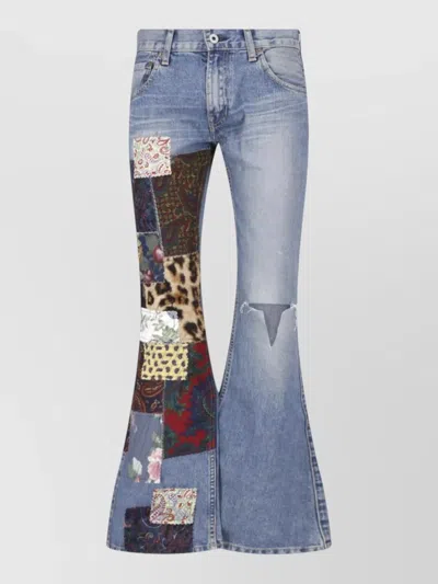 Junya Watanabe Patchwork Distressed Jeans In Blue
