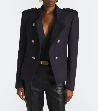 Balmain Double-breasted Wool-blend Tweed Jacket In Black