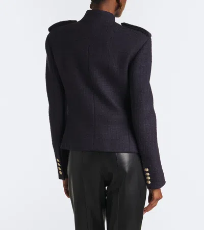Balmain Double-breasted Wool-blend Tweed Jacket In Black