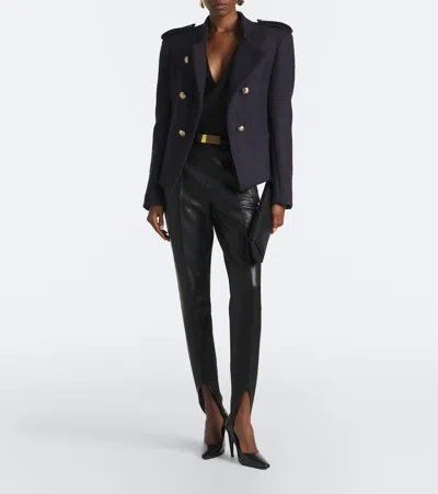 Balmain Double-breasted Wool-blend Tweed Jacket In Black