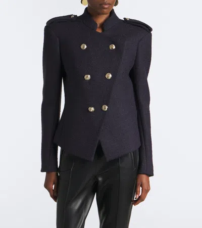 Balmain Double-breasted Wool-blend Tweed Jacket In Black
