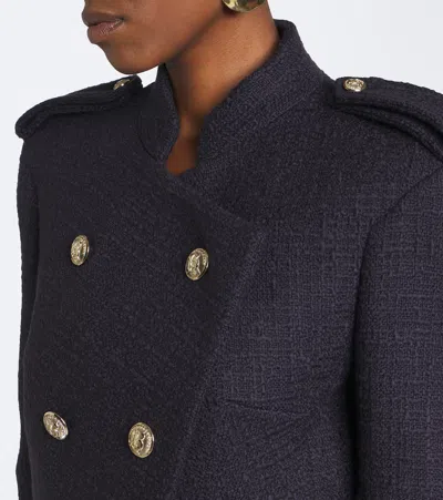 Balmain Double-breasted Wool-blend Tweed Jacket In Black