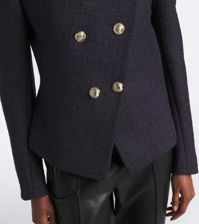 Balmain Double-breasted Wool-blend Tweed Jacket In Black