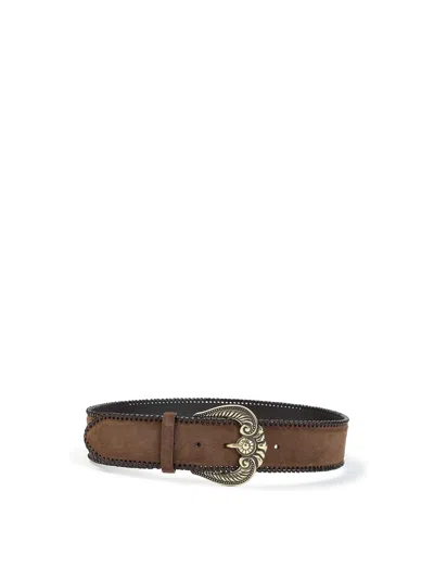 Etro Multicolor Paisley Solid Belt In Brown