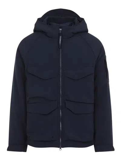 C.p. Company C.p.company Total Eclipse Shell Padded Hooded Lens Jacket In Blue