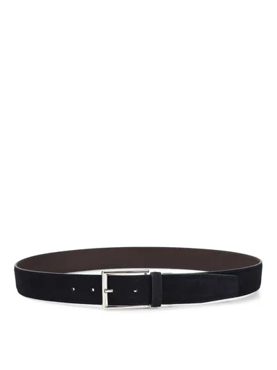 Canali Men Blue Solid Formal Belt In Blue