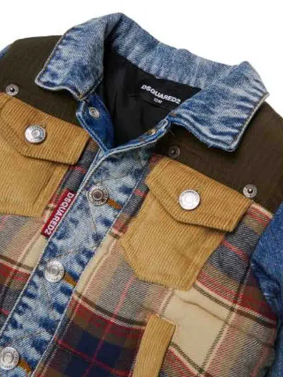 Dsquared2 Kids Patchwork Checked Denim Jacket In Multi
