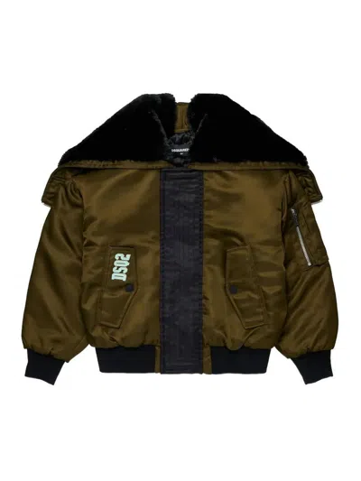 Dsquared2 Bomber Jacket With Printed Logo In Brown