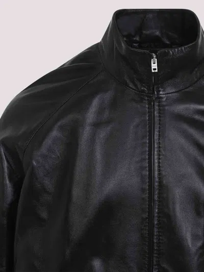 Acne Studios Leather Bomber Jacket In Black